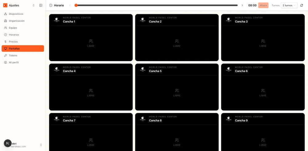 Pantallas: la línea de tiempo avanza de a 30 minutos y muestra los bloqueos